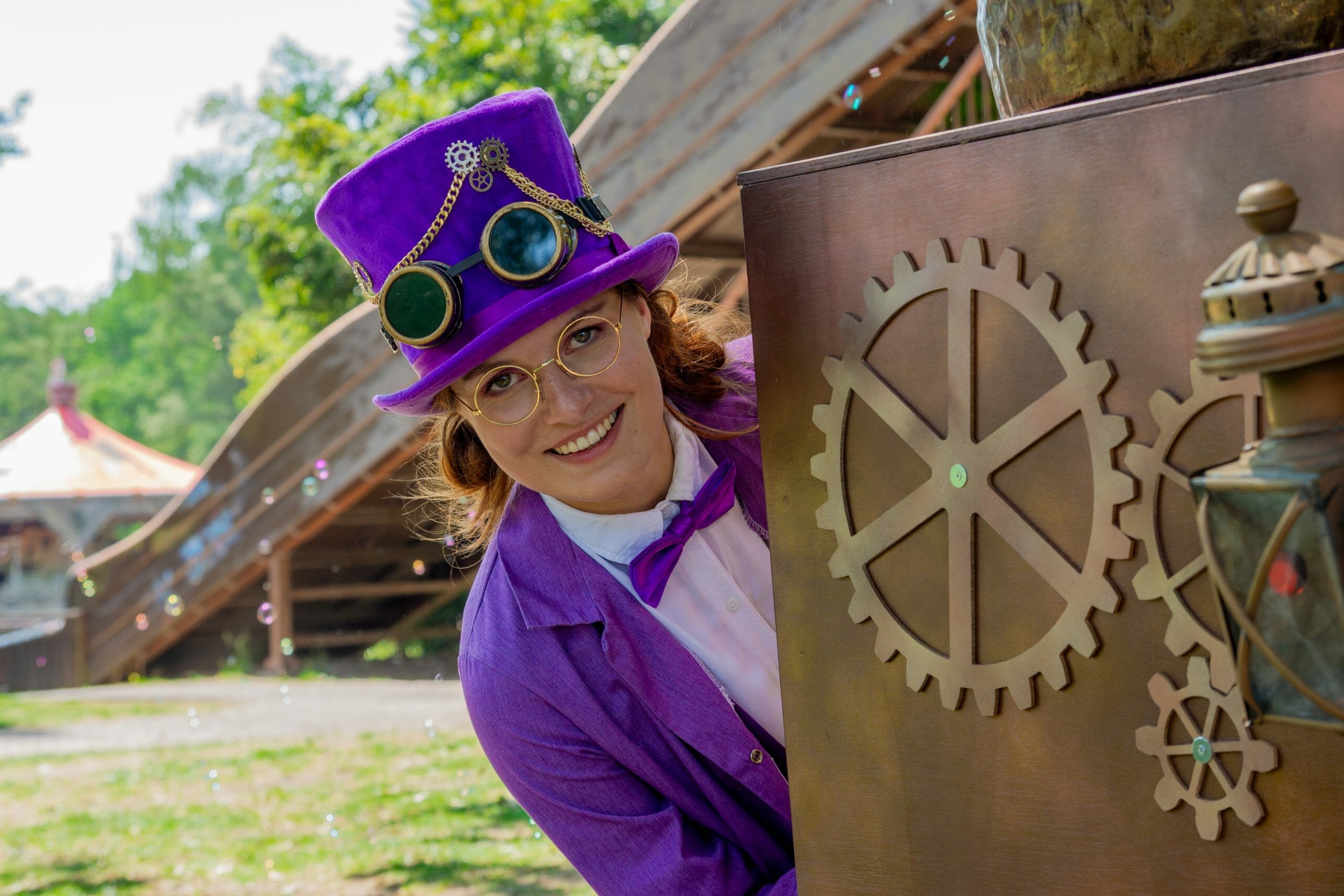 Straattheater met bellenblaasartiest